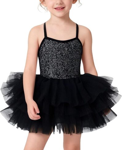 Happy Cherry Girls Sparkly Sequin Ballet Leotard Tutu Dress Crisscross Back Ballerina Dance Outfit in Saudi Arabia