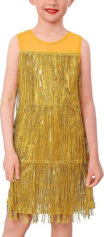 ODASDO Girls Latin Dance Dress Tassel Fringe Sparkly Sequin Sleeveless Short Ballroom Dresses Jazz Cha Cha Salsa Dancewear in Saudi Arabia