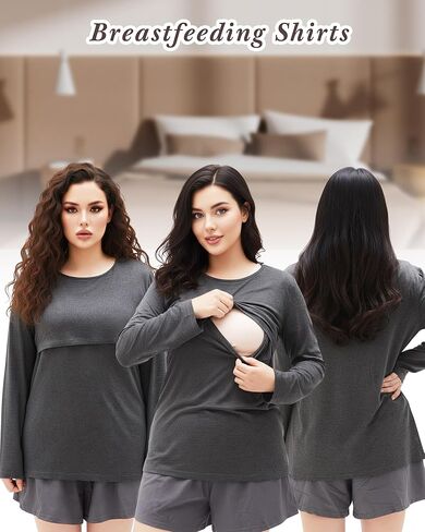 3 قطعة مشروط لينة المرأة التمريض القمم طويلة الأكمام الرضاعة الطبيعية قمصان الأمومة طاقم الرقبة ملابس الحمل الدافئة in Saudi Arabia