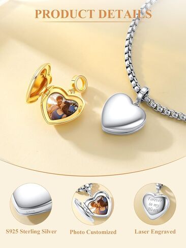 Custom4U سحر الصورة للأساور 925 الفضة الاسترليني / الذهب مطلي القلب / شجرة الحياة / جولة سحر الخرزة شخصية مع صورة مخصصة شخصية هدية المجوهرات التذكارية للنساء أمي in Kuwait