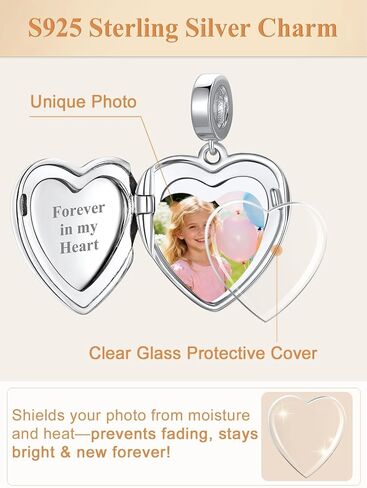 Custom4U سحر الصورة للأساور 925 الفضة الاسترليني / الذهب مطلي القلب / شجرة الحياة / جولة سحر الخرزة شخصية مع صورة مخصصة شخصية هدية المجوهرات التذكارية للنساء أمي in Kuwait
