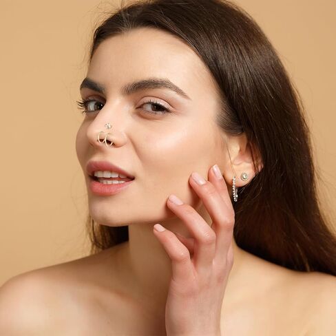 حلقات أنف 18 جرام وحلقات أنف 20 جرام للنساء والرجال، حلقات أنف مطلية بالذهب عيار 14 قيراط، حلقة حلزونية غضروفية مفصلية 316 لتر من الفولاذ المقاوم للصدأ الجراحي قطعة ثقب الأنف in Kuwait