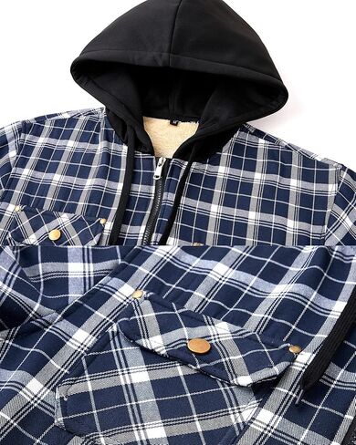 سترات شتوية للرجال من الصوف الدافئ السميك منقوشة وسترة قميص بغطاء للرأس من القطن ثقيل الوزن من الفلانيل in Saudi Arabia