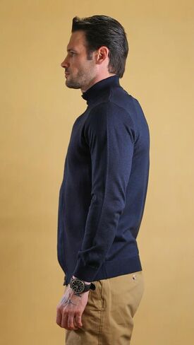 Bright Moons Men's High Collar Zip-Up Sweater – Lightweight Knit Jacket with Hidden Zipper & Button Closure for Fall & Winter in Saudi Arabia