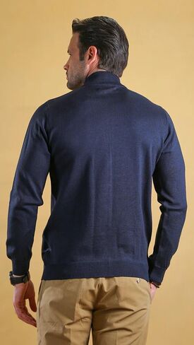 Bright Moons Men's High Collar Zip-Up Sweater – Lightweight Knit Jacket with Hidden Zipper & Button Closure for Fall & Winter in Saudi Arabia