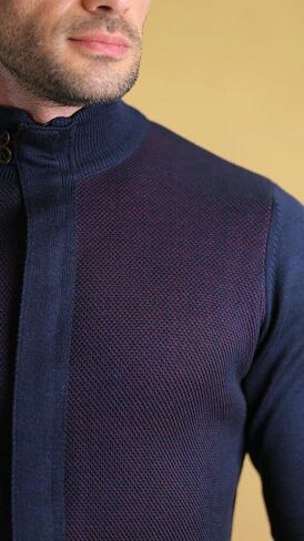 Bright Moons Men's High Collar Zip-Up Sweater – Lightweight Knit Jacket with Hidden Zipper & Button Closure for Fall & Winter in Saudi Arabia