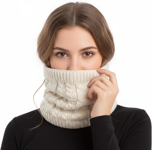 Beige Thermal Knit Neck Gaiter, Fleece-Lined Windproof Neck Gaiter for Cold Weather Protection in Saudi Arabia