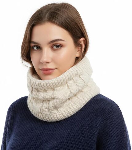 Beige Thermal Knit Neck Gaiter, Fleece-Lined Windproof Neck Gaiter for Cold Weather Protection in Saudi Arabia