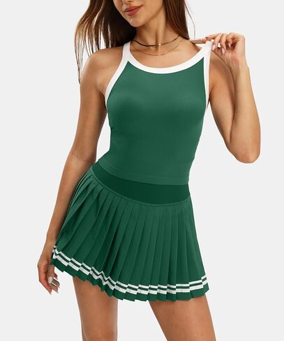 MEIVSO Womens Two Piece Tennis Skirt Set Racerback Sleeveless Golf Outfits Pleated Color Block Pickleball Dress with Shorts in Saudi Arabia