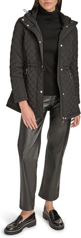 Calvin Klein womens Hooded Quilted Jacket – Classic Diamond Stitch Long Coat With Pockets in Saudi Arabia