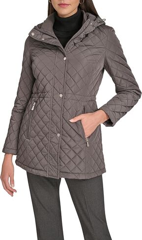 Calvin Klein womens Hooded Quilted Jacket – Classic Diamond Stitch Long Coat With Pockets in Saudi Arabia