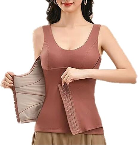 Women's Thickened Warm Tank Tops 2 in 1 Built-in Bra Fleece Lined Shapewear Undershirt Warming Vest Daily Sports Underwear in Saudi Arabia