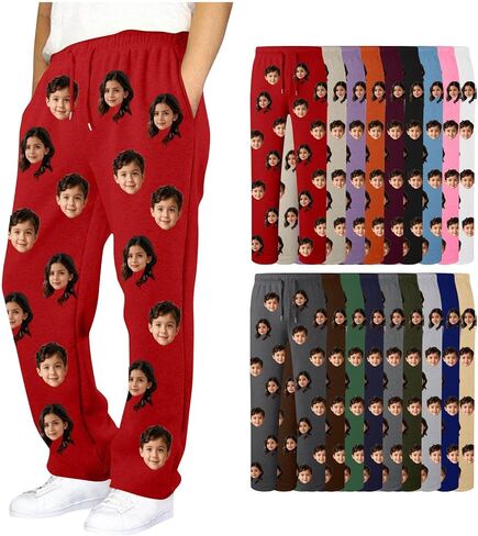 Boys Girls Personalized Sweatpant Funny Face Custom Straight Leg Bottom Sport Lounge Pant Novelty Jogger with Pocket in Saudi Arabia