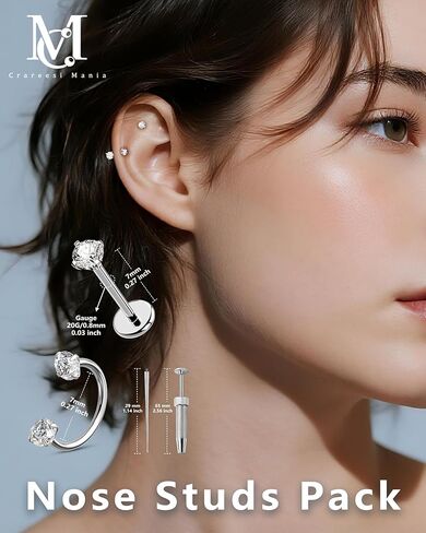CM Crareesi Mania 20G Nose Rings Hoops 316L Stainless Steel Horseshoe Nose Ring Studs Internally Threaded Flat Back Lip Rings Helix Tragus Cartilage with Piercing Grabber Tool in Saudi Arabia
