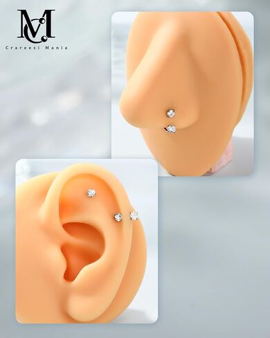 CM Crareesi Mania 20G Nose Rings Hoops 316L Stainless Steel Horseshoe Nose Ring Studs Internally Threaded Flat Back Lip Rings Helix Tragus Cartilage with Piercing Grabber Tool in Saudi Arabia
