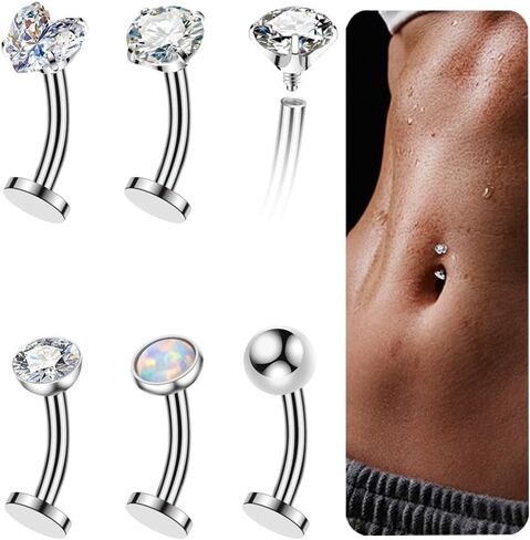 5 Pcs Titanium Floating Belly Button Rings 14G Hypoallergenic Belly Rings for Women 8mm/10mm/12mm/14mm Internally Threaded Flat Navel Belly Piercing Jewelry in Saudi Arabia