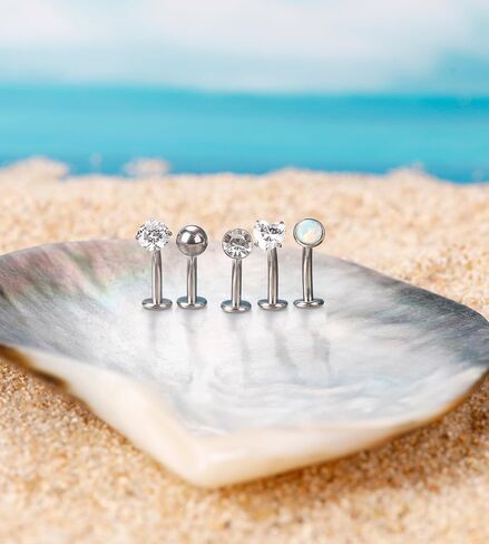 5 Pcs Titanium Floating Belly Button Rings 14G Hypoallergenic Belly Rings for Women 8mm/10mm/12mm/14mm Internally Threaded Flat Navel Belly Piercing Jewelry in Saudi Arabia