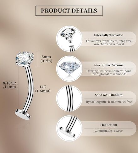 5 Pcs Titanium Floating Belly Button Rings 14G Hypoallergenic Belly Rings for Women 8mm/10mm/12mm/14mm Internally Threaded Flat Navel Belly Piercing Jewelry in Saudi Arabia