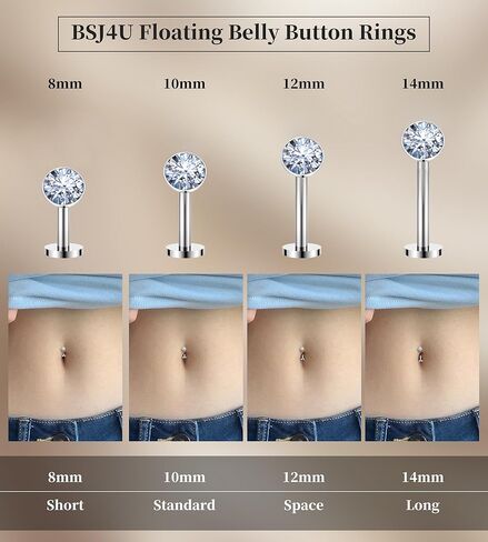 5 Pcs Titanium Floating Belly Button Rings 14G Hypoallergenic Belly Rings for Women 8mm/10mm/12mm/14mm Internally Threaded Flat Navel Belly Piercing Jewelry in Saudi Arabia
