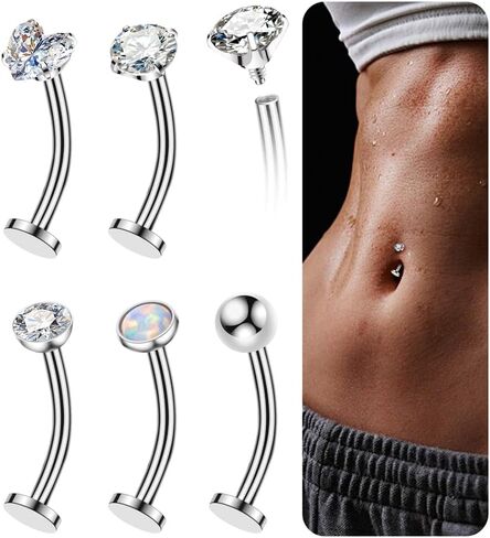 5 Pcs Titanium Floating Belly Button Rings 14G Hypoallergenic Belly Rings for Women 8mm/10mm/12mm/14mm Internally Threaded Flat Navel Belly Piercing Jewelry in Saudi Arabia