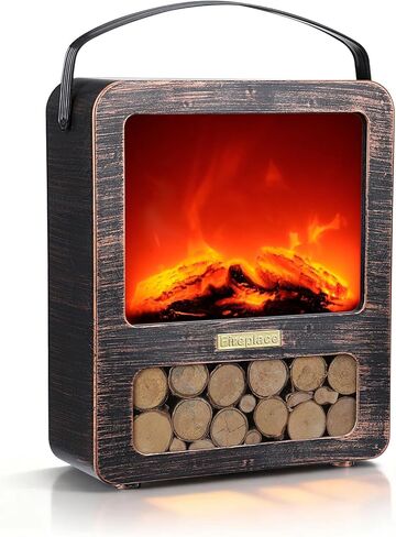 مدفأة وهمية LED للشاشات، مدفأة تعمل بمنفذ USB/البطارية، فوانيس صغيرة مزخرفة داخليًا لديكور الخريف، ديكور منزلي عتيق، طاولة - برونزية in Kuwait