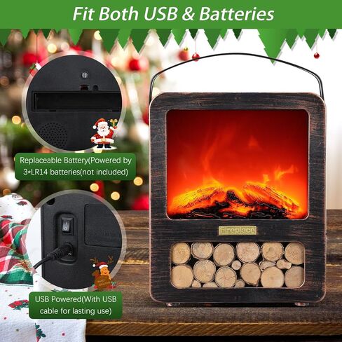 مدفأة وهمية LED للشاشات، مدفأة تعمل بمنفذ USB/البطارية، فوانيس صغيرة مزخرفة داخليًا لديكور الخريف، ديكور منزلي عتيق، طاولة - برونزية in Kuwait