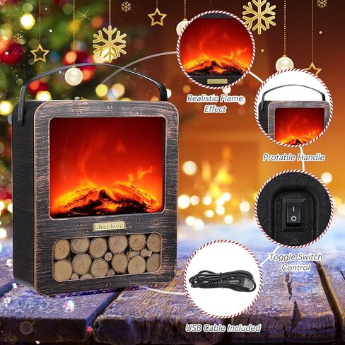 مدفأة وهمية LED للشاشات، مدفأة تعمل بمنفذ USB/البطارية، فوانيس صغيرة مزخرفة داخليًا لديكور الخريف، ديكور منزلي عتيق، طاولة - برونزية in Kuwait