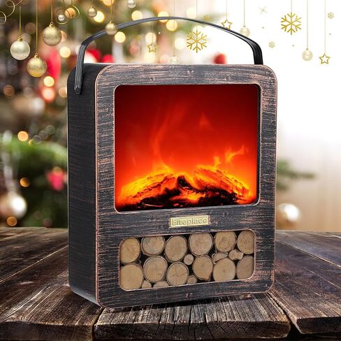 مدفأة وهمية LED للشاشات، مدفأة تعمل بمنفذ USB/البطارية، فوانيس صغيرة مزخرفة داخليًا لديكور الخريف، ديكور منزلي عتيق، طاولة - برونزية in Kuwait