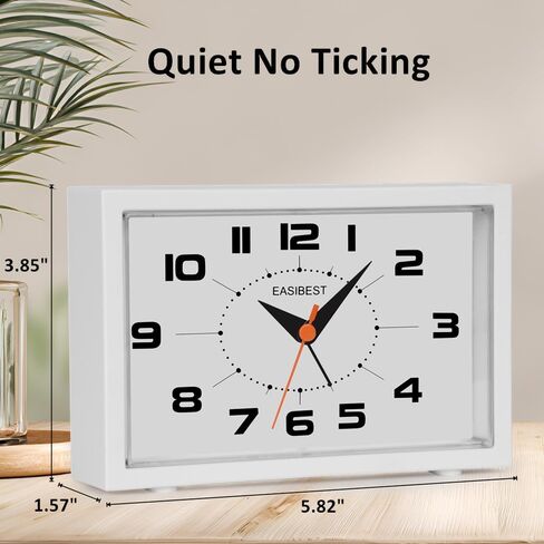 ساعة منبه تناظرية صامتة بدون صوت، منبه تصاعدي، غفوة مع ضوء، حامل جداري على الطاولة لجانب السرير المكتبي، أبيض in Kuwait