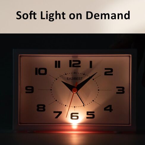 ساعة منبه تناظرية صامتة بدون صوت، منبه تصاعدي، غفوة مع ضوء، حامل جداري على الطاولة لجانب السرير المكتبي، أبيض in Kuwait