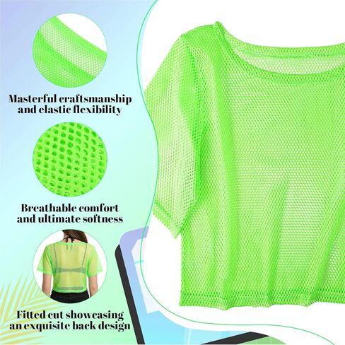Neon Fishnet Tops, 80s 90s Neon Shirts for Women, Casual Sexy Mesh Off Shoulder T-Shirt Suitable for Masquerade Disco Party in Saudi Arabia