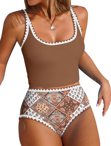 ZAFUL Tankini ملابس السباحة التحكم في البطن لباس السباحة قطعتين مع قاع عالي الخصر in Kuwait