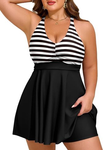 HUSKARY Plus Size Tankini Swimsuits for Women Tummy Control V Neck Hide Belly Bathing Suits Two Piece with Swim Shorts in Saudi Arabia