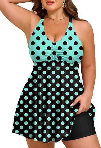 HUSKARY Plus Size Tankini Swimsuits for Women Tummy Control V Neck Hide Belly Bathing Suits Two Piece with Swim Shorts in Saudi Arabia