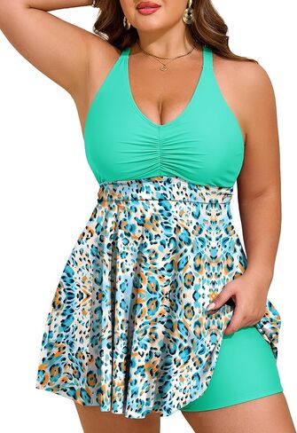 HUSKARY Plus Size Tankini Swimsuits for Women Tummy Control V Neck Hide Belly Bathing Suits Two Piece with Swim Shorts in Saudi Arabia