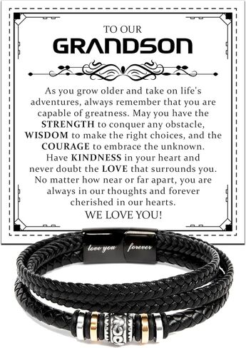 Leather Bracelet for Men Multi-Layer Braided Leather Bracelet with Clasp Black, Bracelets For Grandson From Grandparent, Always Linked Together. in Kuwait