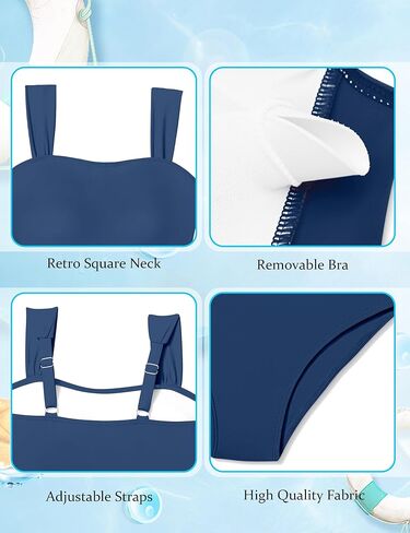 CRISONE Girl Swimsuit One Piece Bathing Suit for Girls Retro Square Neck Adjustable Straps Girls' Swimwear 9-16Y in Saudi Arabia