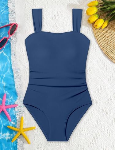 CRISONE Girl Swimsuit One Piece Bathing Suit for Girls Retro Square Neck Adjustable Straps Girls' Swimwear 9-16Y in Saudi Arabia