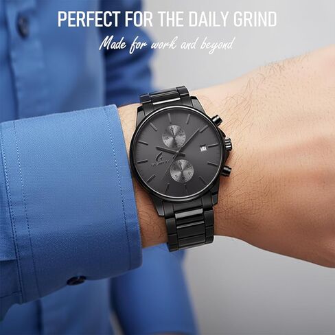 Stylish Stainless Steel Chronograph Watches for Men with a Hefty, Solid-Build Feel — Waterproof Quartz Mens Watches with Auto Date & Second Subdials, Cool Gadgets Stocking Stuffers for Men in Saudi Arabia