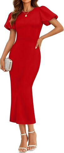 ZESICA Women's Summer Short Sleeve Bodycon Midi Dress 2026 Spring Elegant Formal Wedding Guest Cocktail Party Dresses in Saudi Arabia