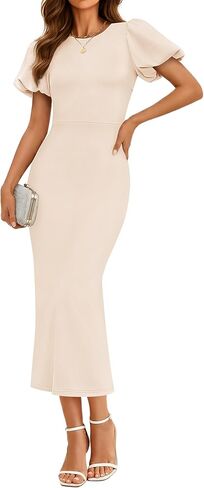 ZESICA Women's Summer Short Sleeve Bodycon Midi Dress 2026 Spring Elegant Formal Wedding Guest Cocktail Party Dresses in Saudi Arabia
