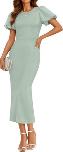 ZESICA Women's Summer Short Sleeve Bodycon Midi Dress 2026 Spring Elegant Formal Wedding Guest Cocktail Party Dresses in Saudi Arabia