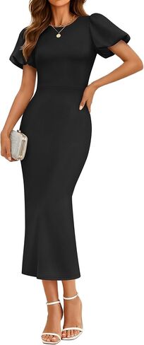 ZESICA Women's Summer Short Sleeve Bodycon Midi Dress 2026 Spring Elegant Formal Wedding Guest Cocktail Party Dresses in Saudi Arabia