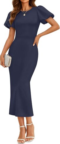 ZESICA Women's Summer Short Sleeve Bodycon Midi Dress 2026 Spring Elegant Formal Wedding Guest Cocktail Party Dresses in Saudi Arabia