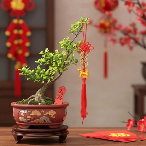LOGOFUN 8 قطع سلسلة مفاتيح تميمة الحصان الصيني المحظوظ مع عملات Fengshui I-Ching لعام 2026 مهرجان الربيع السنة الجديدة حسن الحظ محفظة سيارة بونساي الديكور in Kuwait