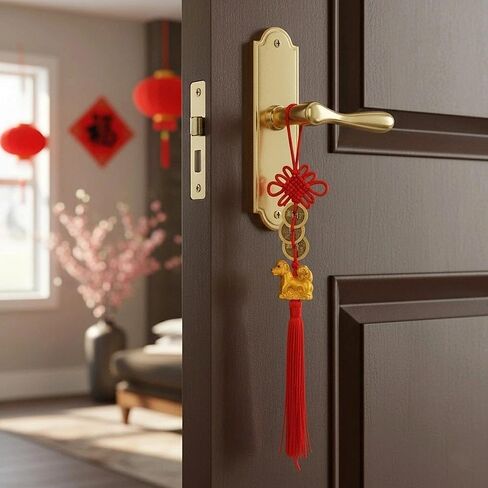 LOGOFUN 8 قطع سلسلة مفاتيح تميمة الحصان الصيني المحظوظ مع عملات Fengshui I-Ching لعام 2026 مهرجان الربيع السنة الجديدة حسن الحظ محفظة سيارة بونساي الديكور in Kuwait