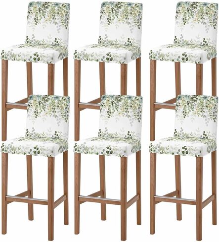 Sage Green Leaves Bar Stool Cover Set of 2, Stretch Removable Bar Stool Chair Covers with Backs Pub Counter Stool Chair Slipcover for Dining Room Cafe Spring Eucalyptus Gold Watercolor in Kuwait