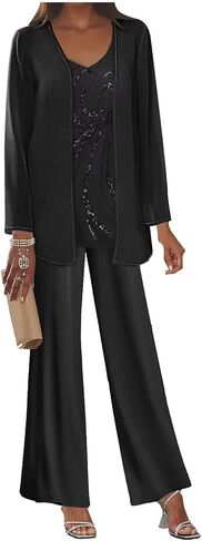 3 Pieces Mother of The Bride Pant Suits for Women Dressy Long Sleeve Wedding Formal Evening Outfit Set with Jacket in Saudi Arabia