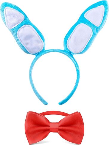 Blue Bunny Ears Headband and Red Bow Tie Set, Costume Accessories, Party Dress Up, Light Blue and Red in Saudi Arabia