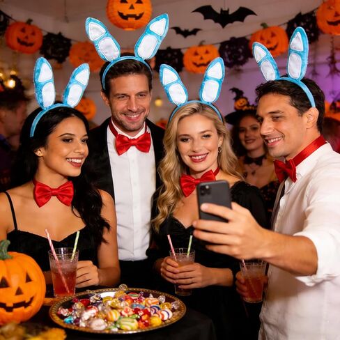 Blue Bunny Ears Headband and Red Bow Tie Set, Costume Accessories, Party Dress Up, Light Blue and Red in Saudi Arabia